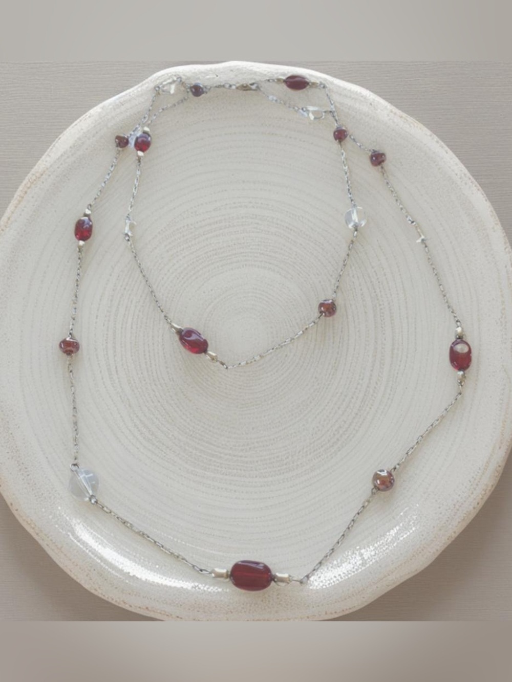 Garnet and Crystal Bead Necklace 42” inches - Picture 1 of 10
